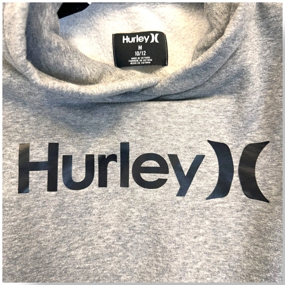 HURLEY BOYS GRAY LOGO PULLOVER HOODIE SWEATSHIRT - Picture 3 of 4